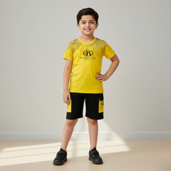 Yellow Printed Polo T-shirt with Shorts Set