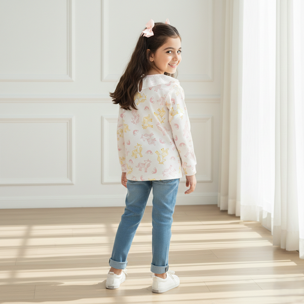 Fairytale Unicorn Ruffle Neck Top