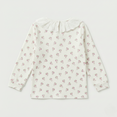 White Soft Blossom Frill Neck Top