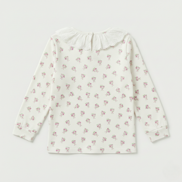 White Soft Blossom Frill Neck Top