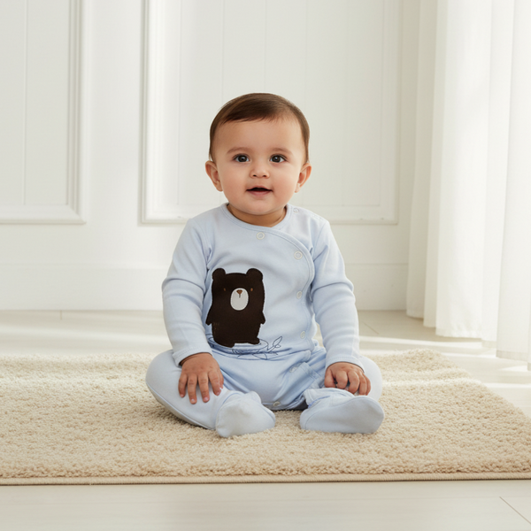 Blue Embroidered Solid Romper