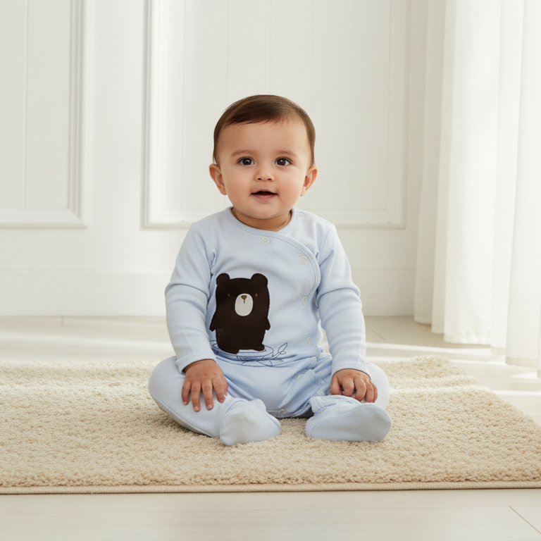 Blue Embroidered Solid Romper