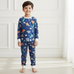 Navy Blue Dinosaur Print Nightsuit