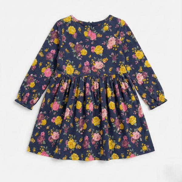 Navy Blue Floral Cotton Frock