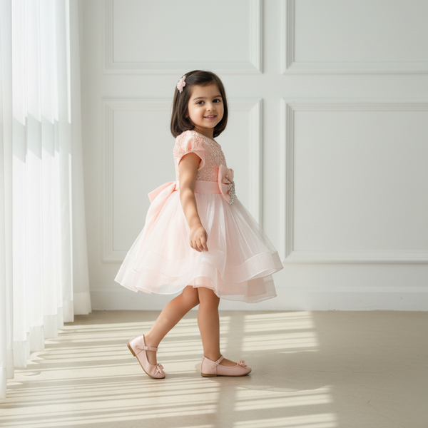 Peach Knee Length Princess Dress