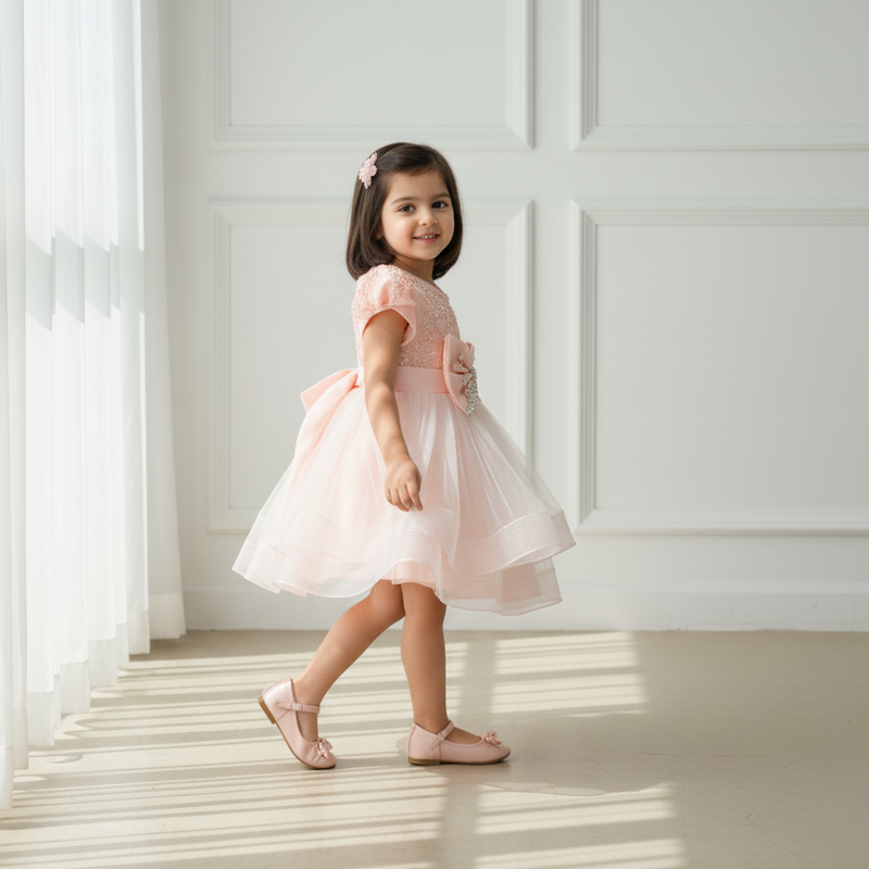 Peach Knee Length Princess Dress