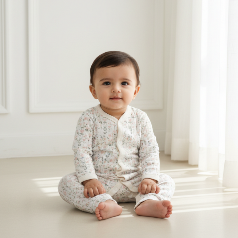 White Printed Full Sleeves Rompers