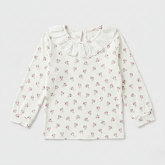 White Petite Rose Lace Collar Top