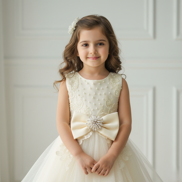 Champagne Elegant Knee Length Bow Princess Dress