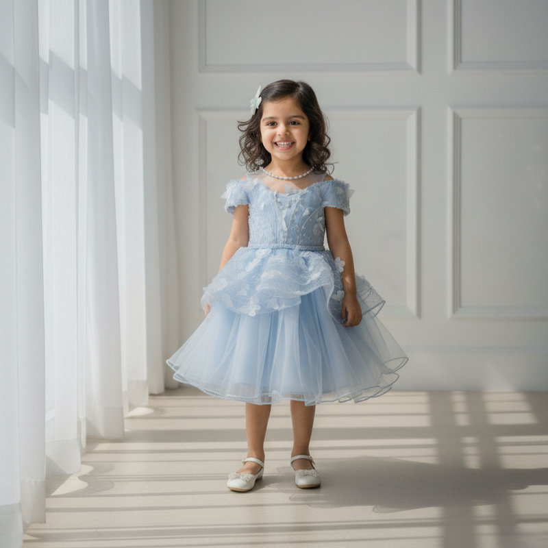 Light Blue Knee Length Princess Dress