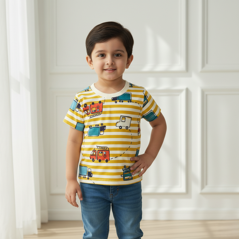 Yellow Round Neck Printed T-shirt