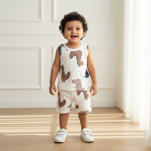 Dino Printed Vest and Short Set