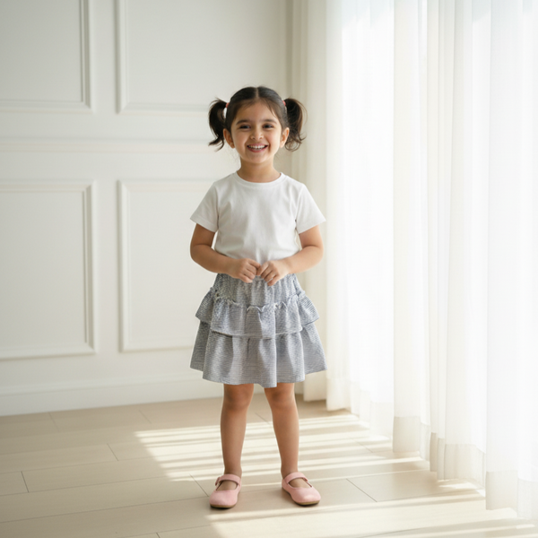 Black Striped Ruffled Skirt