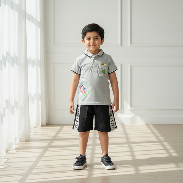 Grey Boys Polo T-shirt with Shorts Set