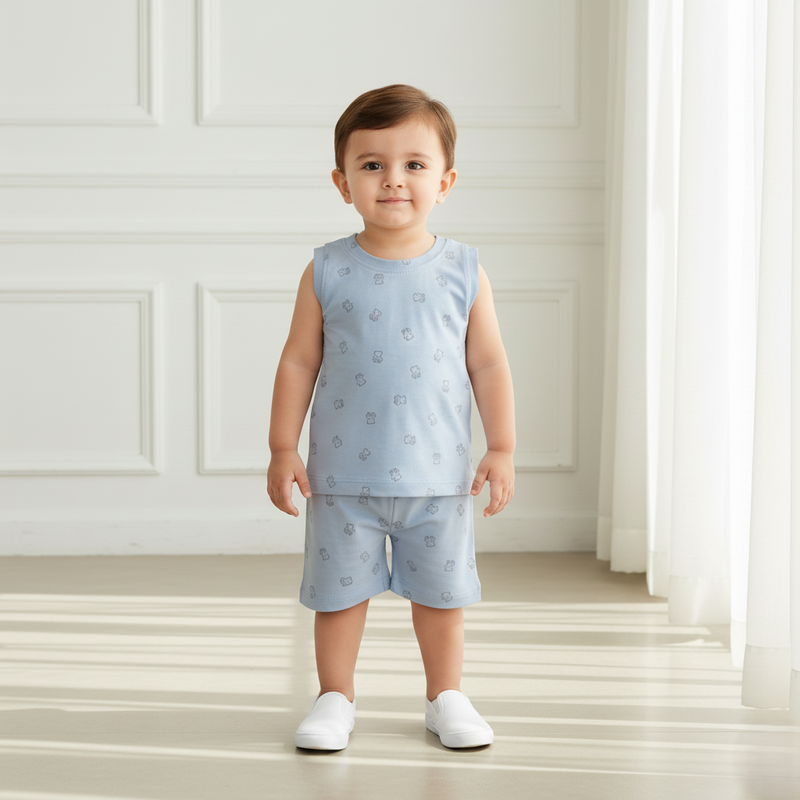 Teddy Printed Vest and Short Set