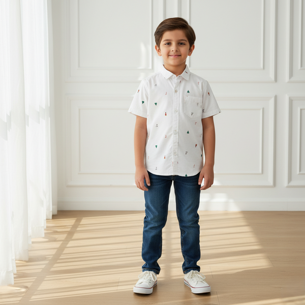 White Half-Sleeves Casual Shirt