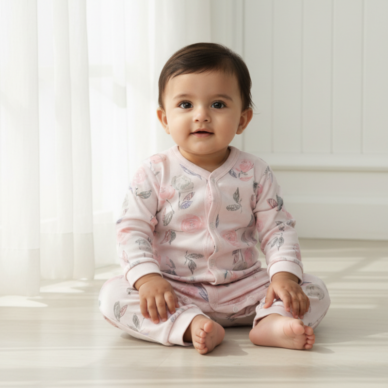 Pink Printed Full Sleeves Rompers