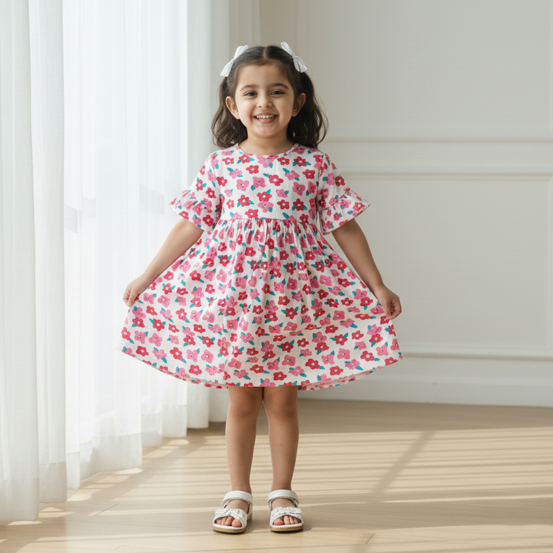 Pink Floral Cotton Dress