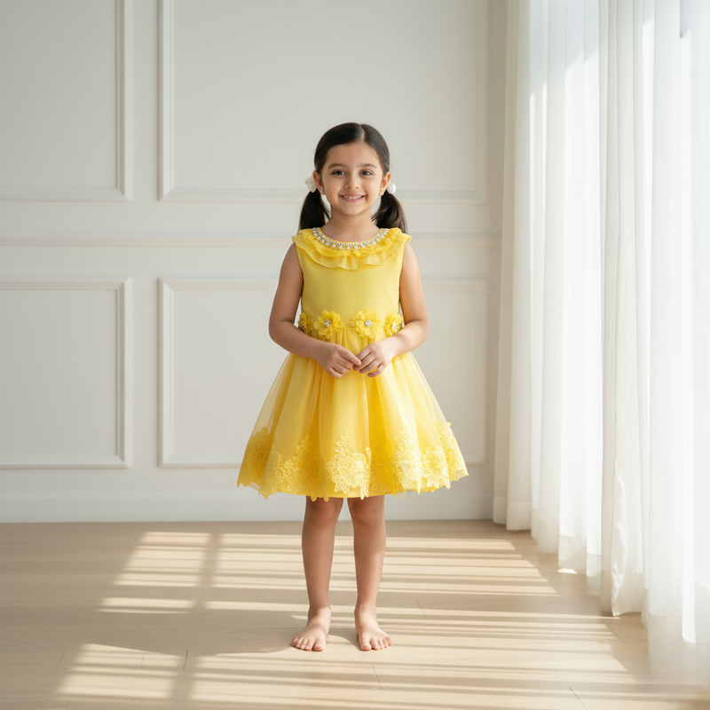 Yellow Knee Length Princess Dress