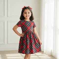 Red Checkered Short-Sleeve Frock