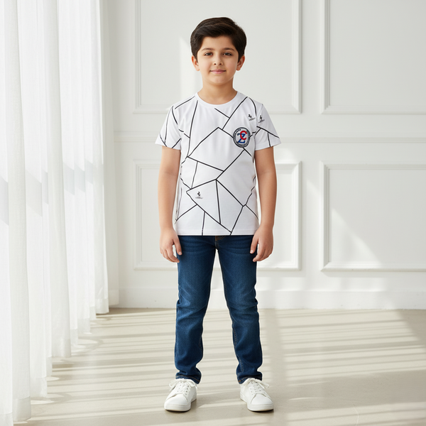 White Round Neck Printed T-shirt