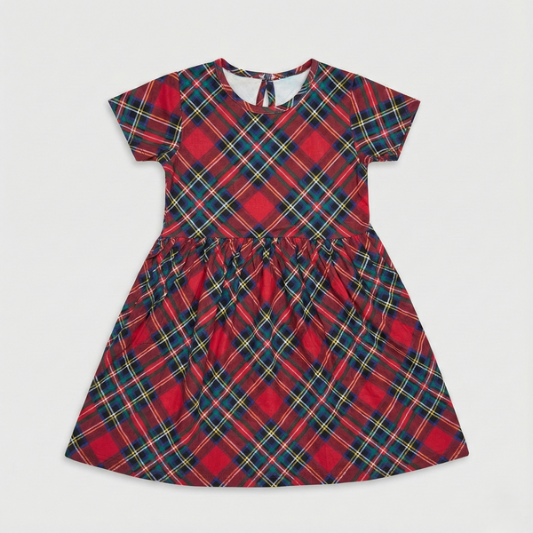 Red Checkered Short-Sleeve Frock