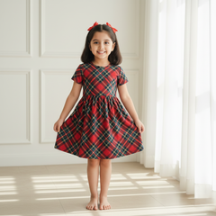 Red Checkered Short-Sleeve Frock