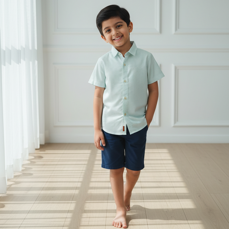 Green Casual Striped Half Sleeves Shirt