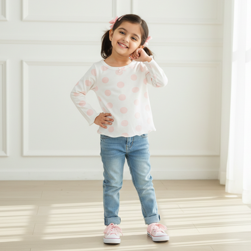 While Printed Full Sleeves Top