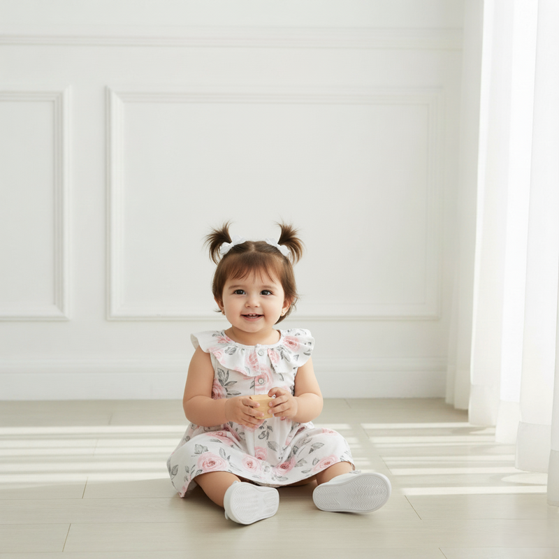 White Printed Baby Frock