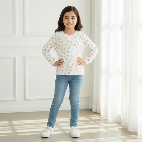 White Petite Rose Lace Collar Top