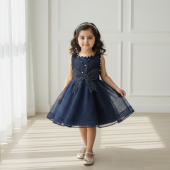 Navy Blue Knee Length Princess Dress