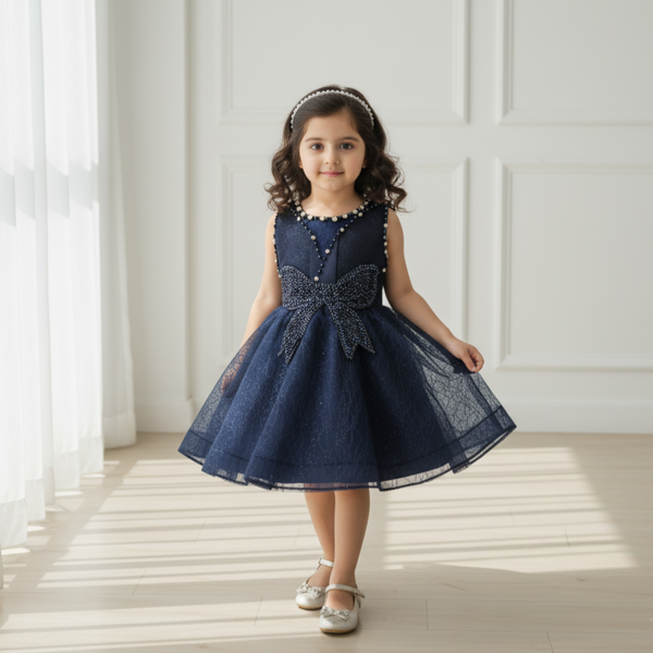 Navy Blue Knee Length Princess Dress