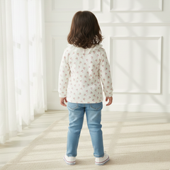 White Soft Blossom Frill Neck Top