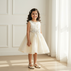 Champagne Knee Length Glitter Bow Princess Dress