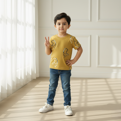 Brown Round Neck Printed T-shirt