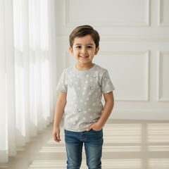 Grey Round Neck Printed T-shirt