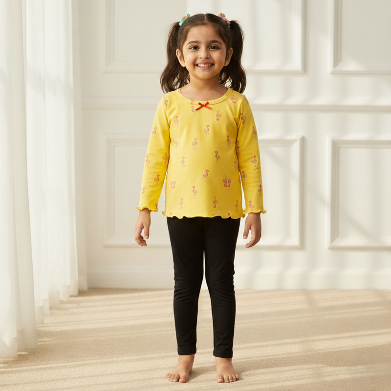 Yellow Printed Full Sleeves Top