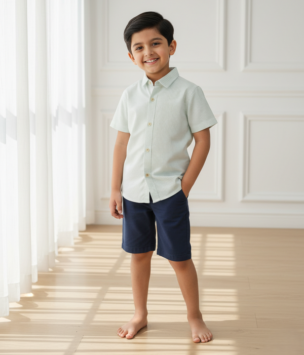 Dark Green Casual Striped Half Sleeves Shirt