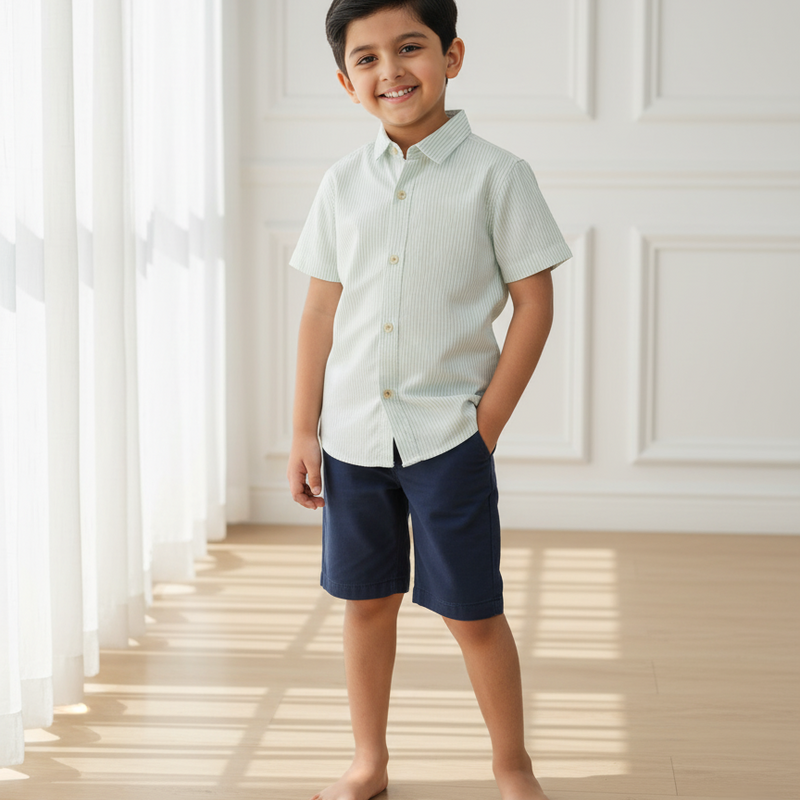 Dark Green Casual Striped Half Sleeves Shirt