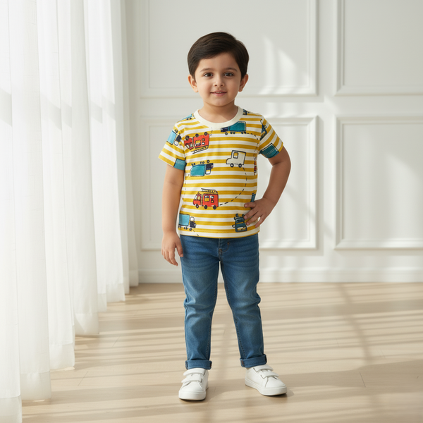 Yellow Round Neck Printed T-shirt