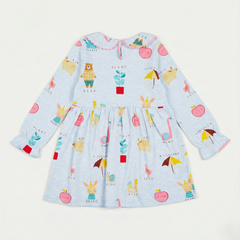 Light Blue Printed Full-Sleeve Frock