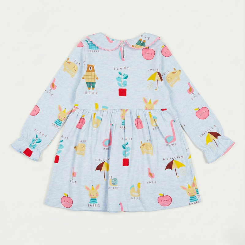 Light Blue Printed Full-Sleeve Frock