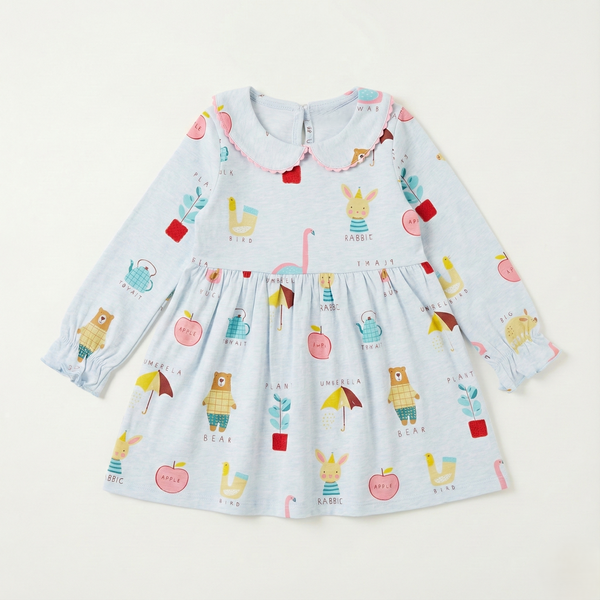 Light Blue Printed Full-Sleeve Frock