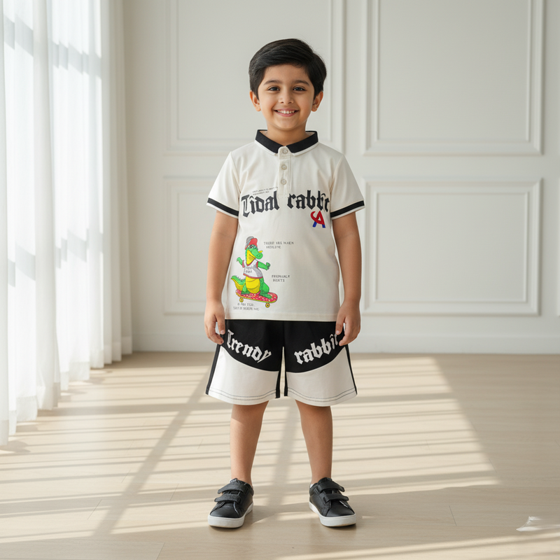 White Boys Polo T-shirt with Shorts Set