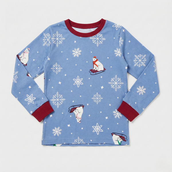 Blue Polar Bear & Snowflake Print Nightsuit