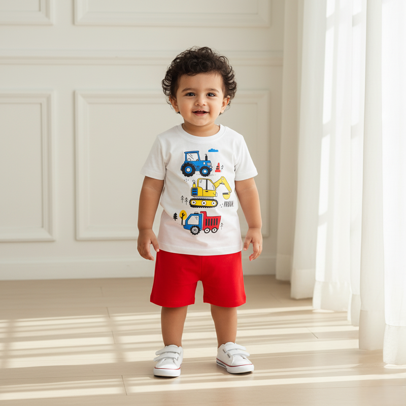 Truck Printed T-shirt with Short Set