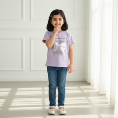 Girl Regular Fit Sequin Bow Purple Top