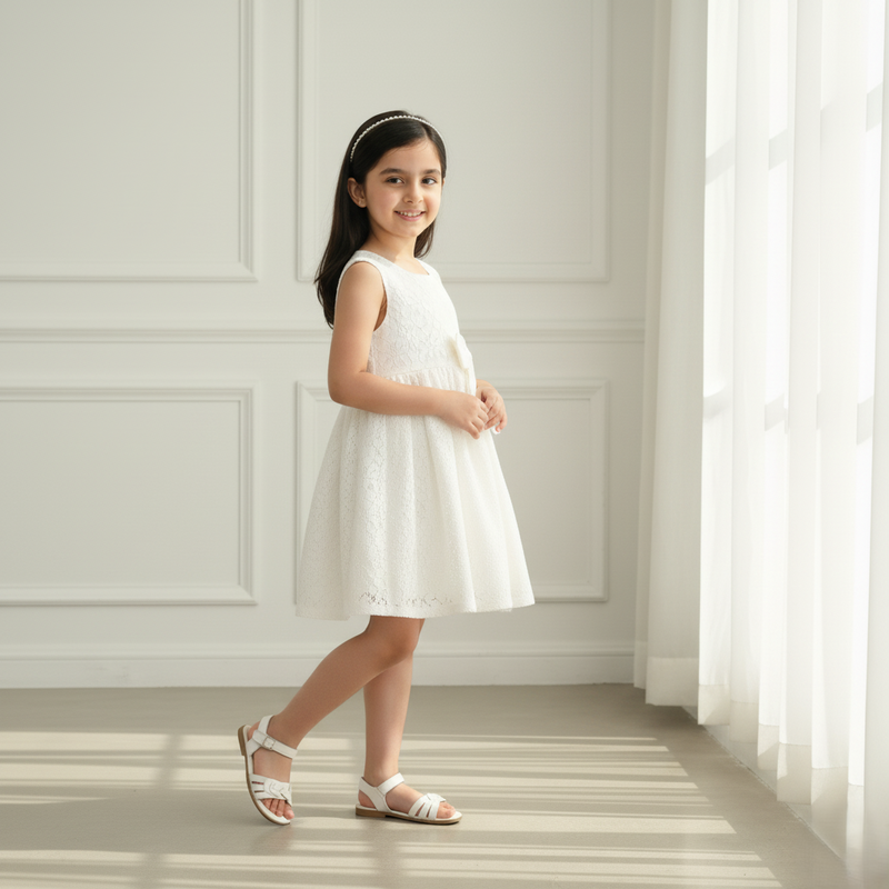 White Bow Lace Frock