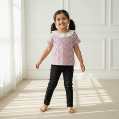 Pink Printed Frill Top